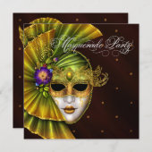 Elegante Black Gold Masquerade Party Uitnodigingen (Voorkant / Achterkant)