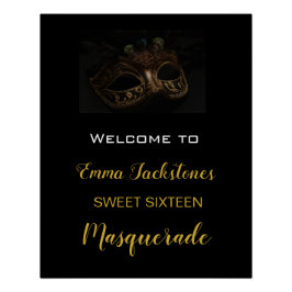 Elegante Black & Gold Masquerade Verjaardag Welkom Perfect Poster