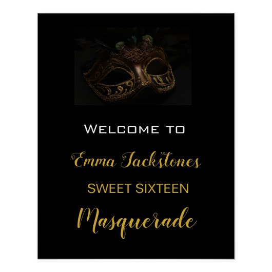 Elegante Black & Gold Masquerade Verjaardag Welkom Perfect Poster (Voorkant)