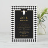 Elegante Black & Gold Milestone Age Tuxedo Verjaar Kaart (Staand voorkant)