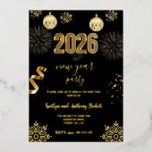 Elegante Black & Gold Nieuwjaarsfeest Folie Folie Uitnodiging (Voorkant)