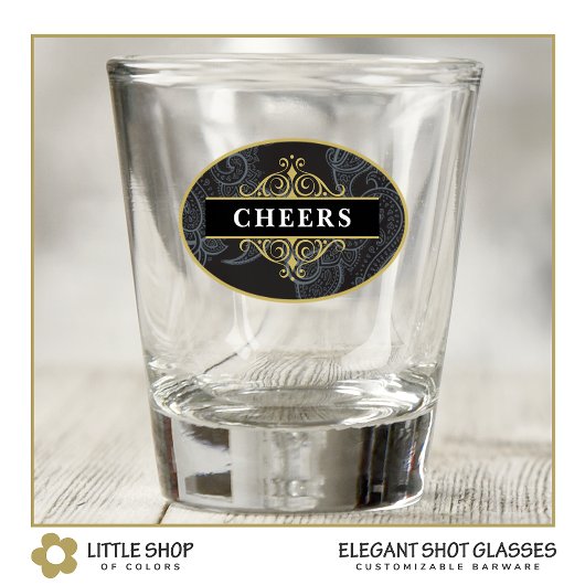 Elegante Black Gold Paisley gepersonaliseerd Shot Glas