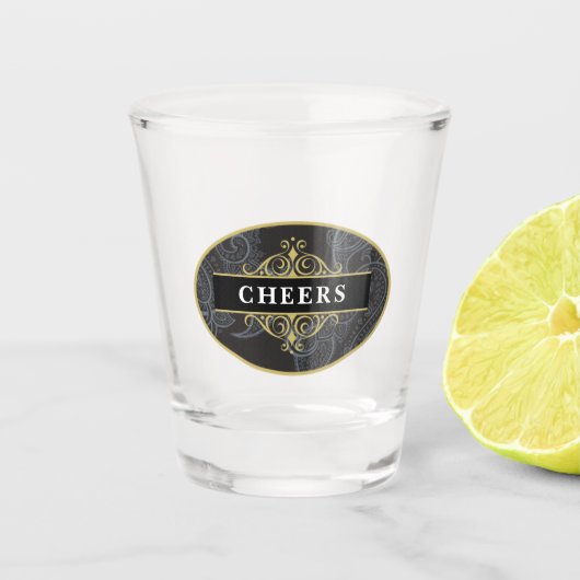 Elegante Black Gold Paisley gepersonaliseerd Shot Glas (Voorkant)