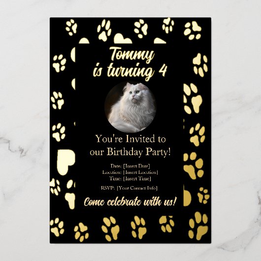 Elegante Black & Gold Pet Verjaardag Uitnodiging (Voorkant)