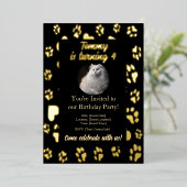 Elegante Black & Gold Pet Verjaardag Uitnodiging (Staand Voorkant)