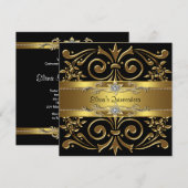 Elegante Black & Gold Quinceanera Uitnodigingen (Voorkant / Achterkant)