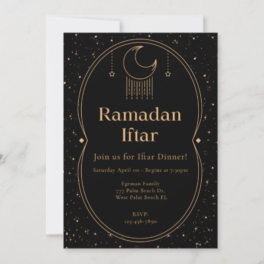 Elegante Black & Gold Ramadan Iftar uitnodiging (Voorkant)