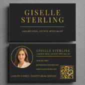 Elegante Black Gold Real Estate Agent QR-code Visitekaartje