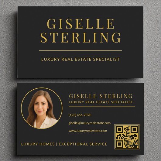 Elegante Black Gold Real Estate Agent QR-code Visitekaartje