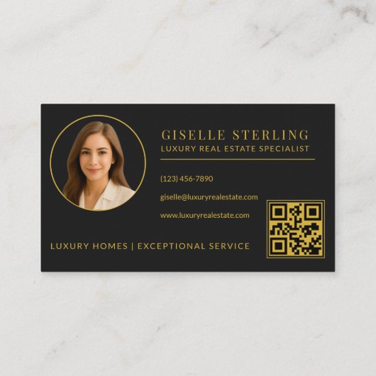 Elegante Black Gold Real Estate Agent QR-code Visitekaartje (Achterkant)