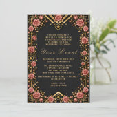 Elegante Black Gold Rose Gala Viering Kaart (Staand voorkant)
