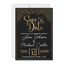 Elegante Black & Gold Save the Date Beach Bruiloft