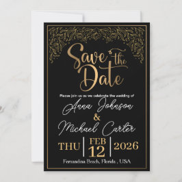 Elegante Black & Gold Save the Date Beach Bruiloft Kaart