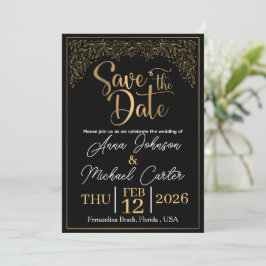 Elegante Black & Gold Save the Date Beach Bruiloft Kaart