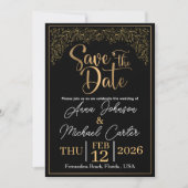 Elegante Black & Gold Save the Date Beach Bruiloft Kaart (Voorkant)