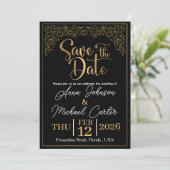 Elegante Black & Gold Save the Date Beach Bruiloft Kaart (Staand voorkant)