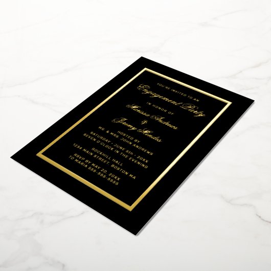 Elegante Black Gold Script Engagement Party Folie Uitnodiging (Gedraaid)