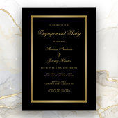 Elegante Black Gold Script Engagement Party Kaart