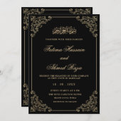 Elegante Black Gold Script Moslim bruiloft Kaart (Voorkant / Achterkant)