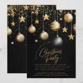 Elegante Black Gold Sparkle Stars Kerstfeest Kaart (Voorkant / Achterkant)