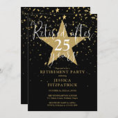 Elegante Black & Gold Stars Pensioenfeest Kaart (Voorkant / Achterkant)