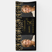 Elegante Black & Gold Surprise Verjaardagsfeestje  Spandoek (Verticaal)