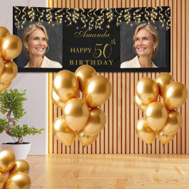Elegante Black & Gold Surprise Verjaardagsfeestje  Spandoek