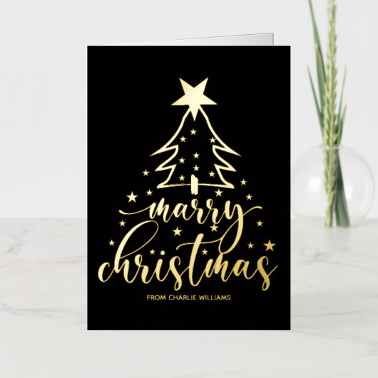 Elegante Black Gold Typografie Kerst Kaart (Voorkant)