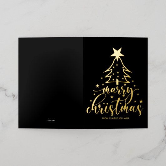 Elegante Black Gold Typografie Kerst Kaart (Buiten Laag)