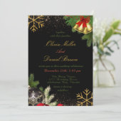 Elegante Black & Gold Vakantie Kerstbruiloft Kaart (Staand voorkant)