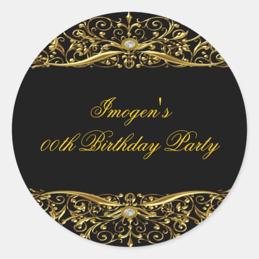 Elegante Black & Gold Verjaardag Sticker (Voorkant)