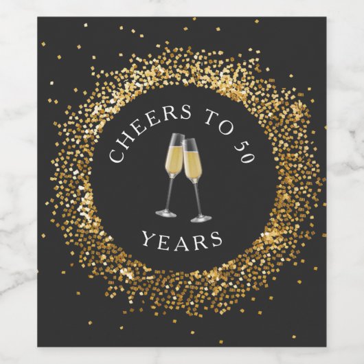 Elegante Black & Gold Verjaardag Wijn Labels Wijn Etiket (Enkel label)