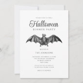 Elegante Black Gothic Bat Dinner Party Halloween Kaart (Voorkant)