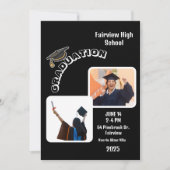 Elegante Black Graduation Party Uitnodiging met vr (Voorkant)