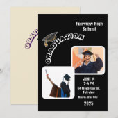 Elegante Black Graduation Party Uitnodiging met vr (Voorkant / Achterkant)