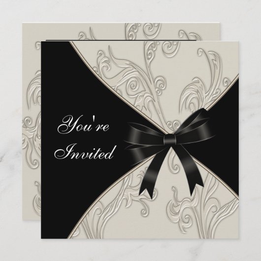 Elegante Black Ivory Party Uitnodigingen (Voorkant / Achterkant)