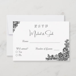 Elegante Black Lace RSVP-kaart voor bruiloften RSVP Kaartje