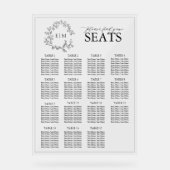 Elegante Black Leafy Crest Monogram Trouwstoelen Acryl Bord (Voorkant)