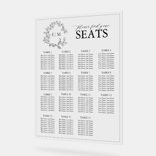 Elegante Black Leafy Crest Monogram Trouwstoelen Acryl Bord (Hoek)