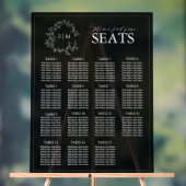 Elegante Black Leafy Crest Monogram Trouwstoelen Acryl Bord (Neutraal)