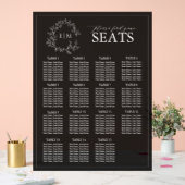 Elegante Black Leafy Crest Monogram Trouwstoelen Acryl Bord (Huwelijk)