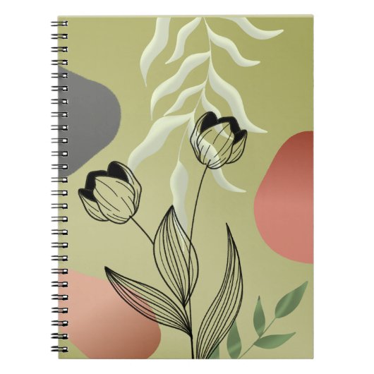 Elegante Black Line Art Tulpen op Green Gradient Notitieboek (Voorkant)