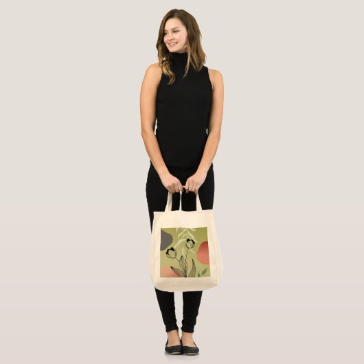 Elegante Black Line Art Tulpen op Green Gradient Tote Bag (Voorkant (model))