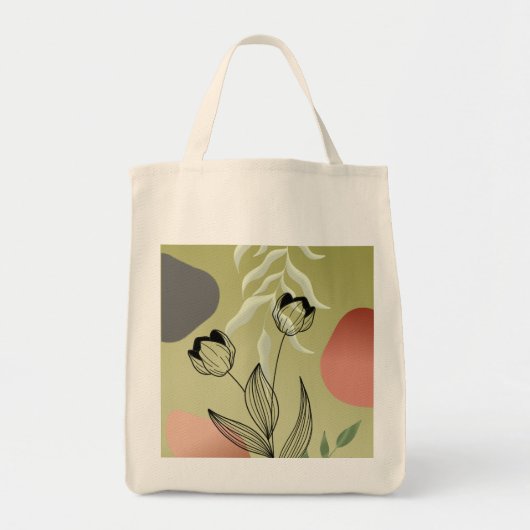 Elegante Black Line Art Tulpen op Green Gradient Tote Bag (Voorkant)