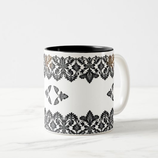 Elegante Black Pattern Keramische Mok - Stijlvol e (Voorkant rechts)