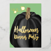 Elegante Black Pumpkin Halloween Dinner Party Folie Uitnodiging (Voorkant)