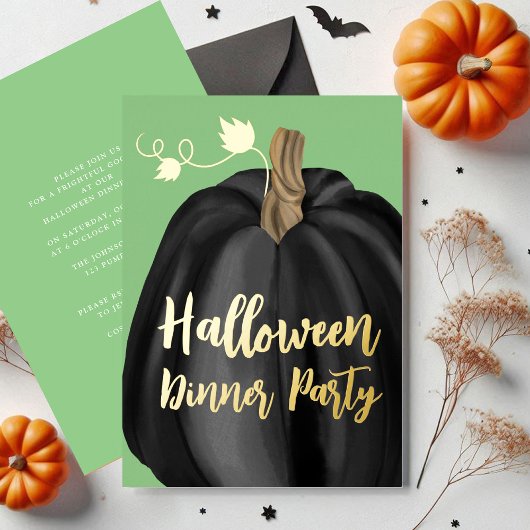 Elegante Black Pumpkin Halloween Dinner Party Folie Uitnodiging
