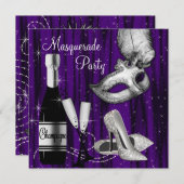 Elegante Black Purple Masquerade Party Kaart (Voorkant / Achterkant)