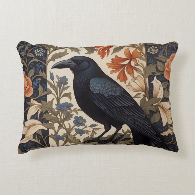 Elegante Black Raven William Morris geïnspireerd d Accent Kussen (Voorkant)