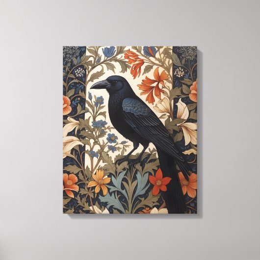Elegante Black Raven William Morris geïnspireerd d Canvas Afdruk (Voorkant)